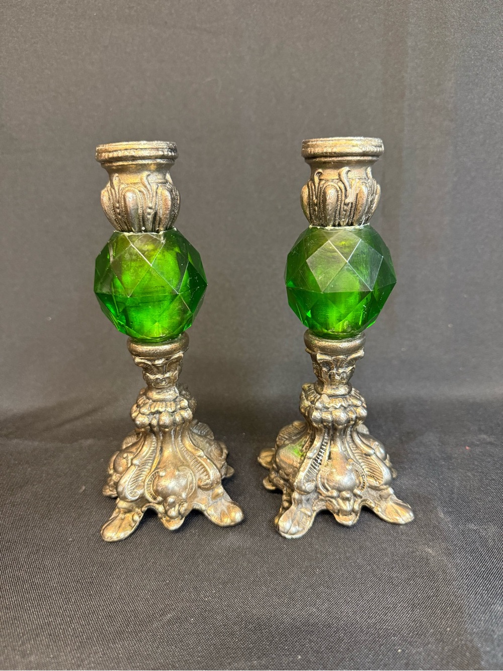 Hollywood Regency green candle sticks- Pair